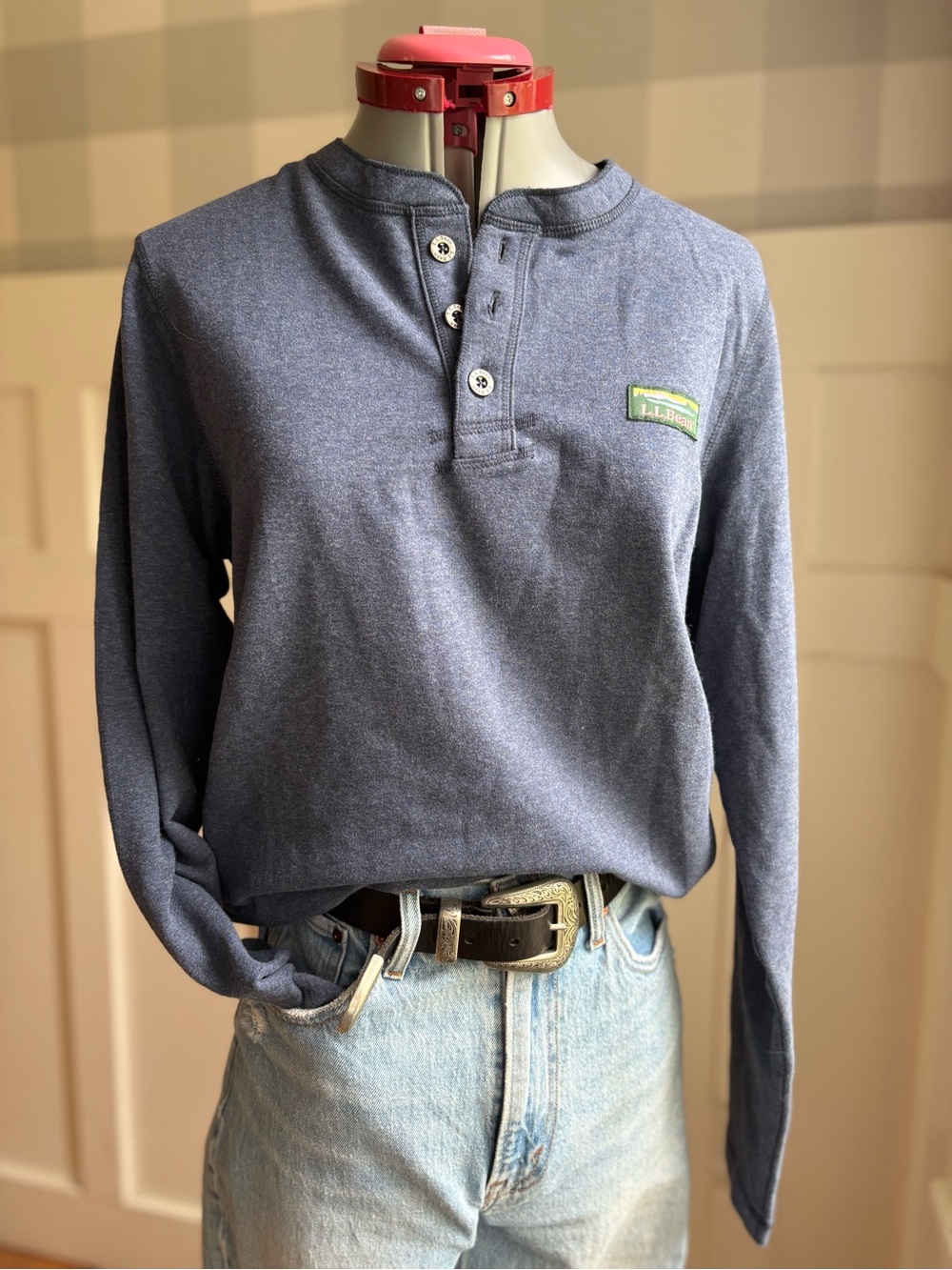 L.L. Bean Heather Navy Long-Sleeve Henley Small